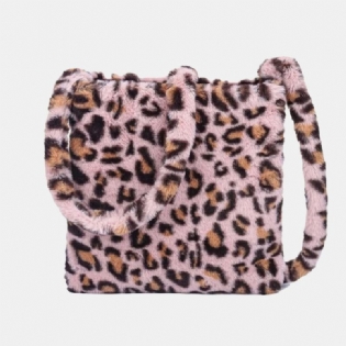 Kvinder Filt Blødt Leopardmønster Sød Afslappet Personlighed Skuldertaske Crossbody Taske