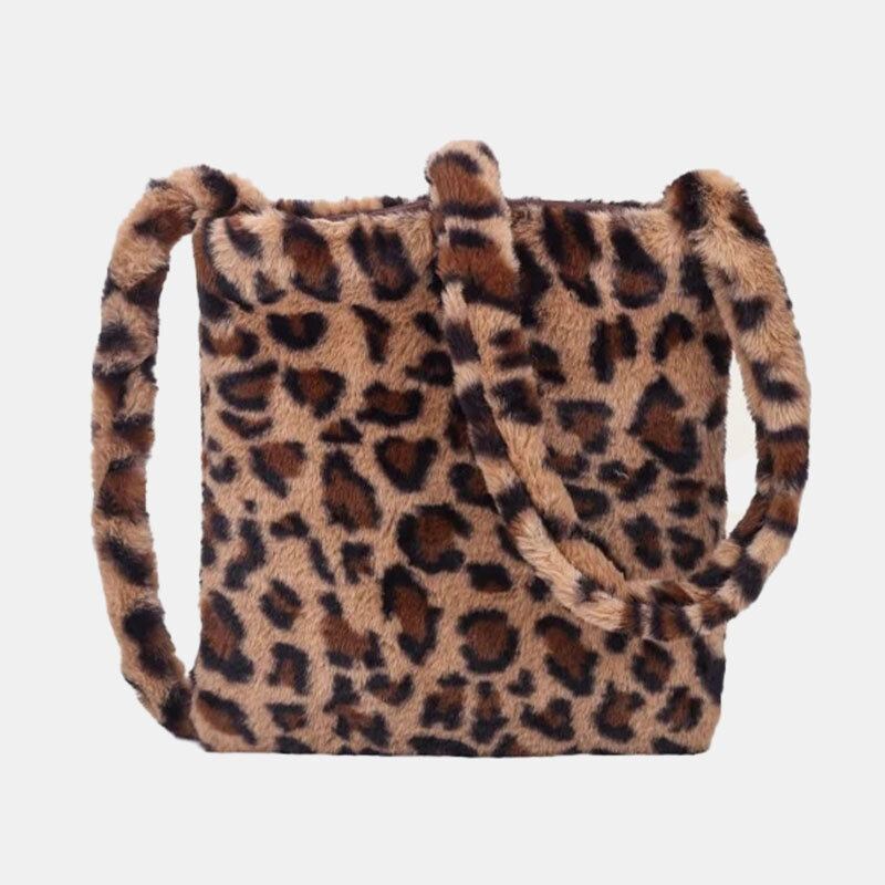 Kvinder Filt Blødt Leopardmønster Sød Afslappet Personlighed Skuldertaske Crossbody Taske