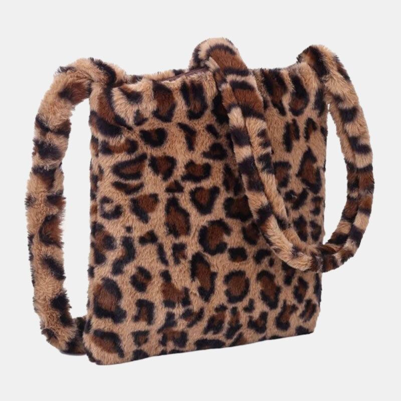 Kvinder Filt Blødt Leopardmønster Sød Afslappet Personlighed Skuldertaske Crossbody Taske