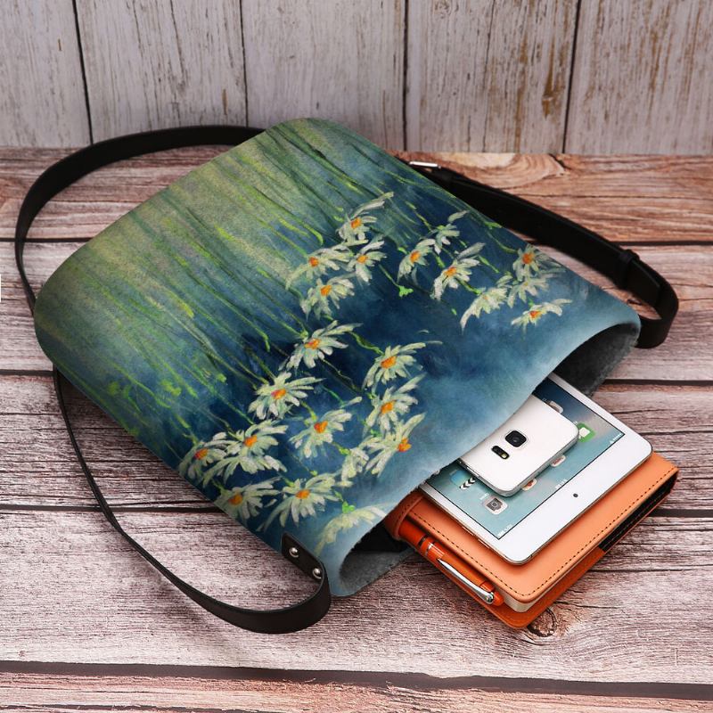 Kvinder Filt Blomster Mønster Prints Crossbody Taske Skuldertaske