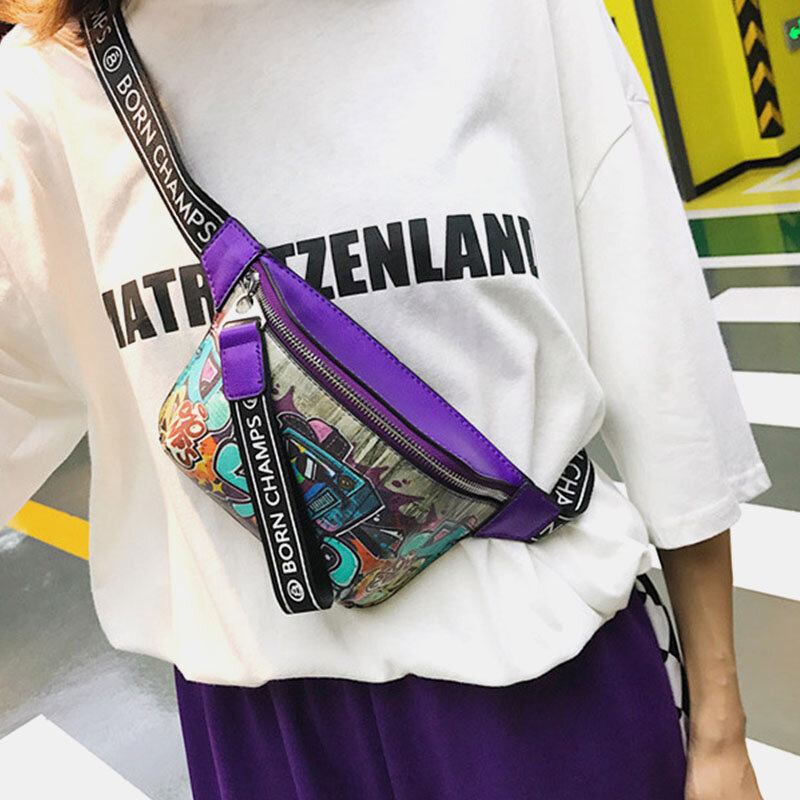 Kvinder Graffiti Painted Brysttaske Sling Bag