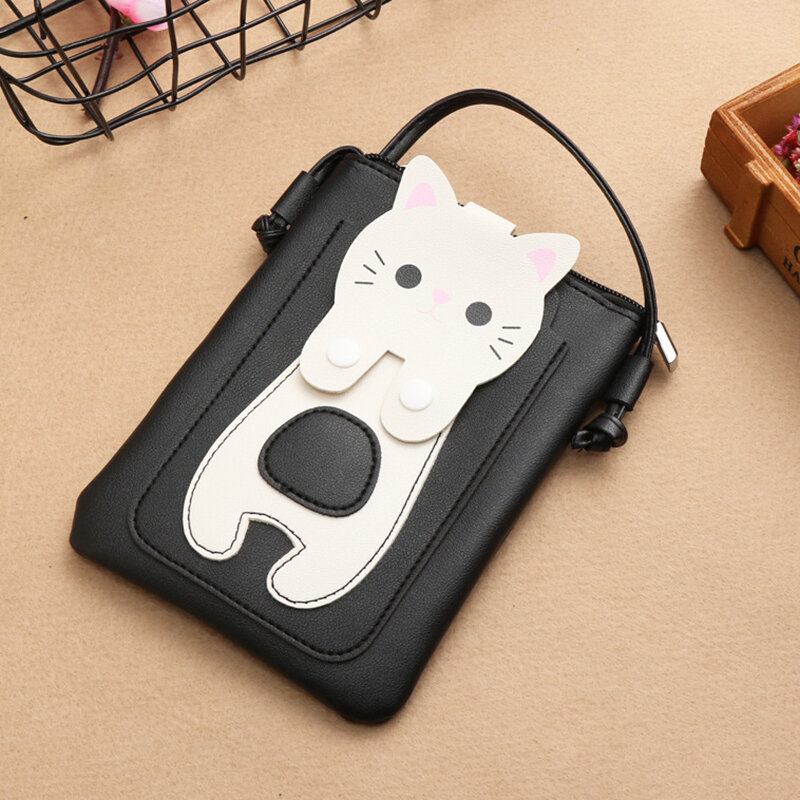 Kvinder Imiteret Læder Super Sød Kat Kitty Mønster 6.3 Tommer Telefontaske Lille Opbevaringstaske Crossbody Taske