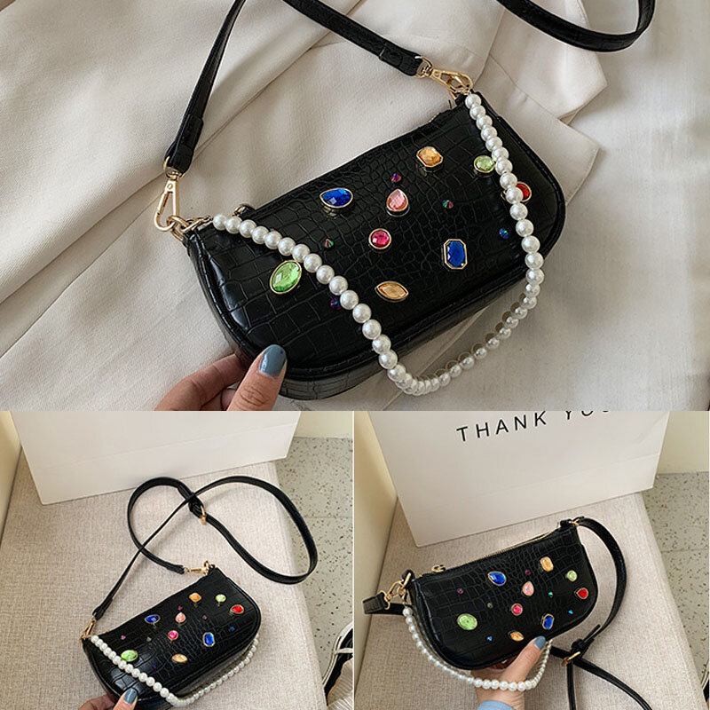 Kvinder Krokodillemønster Gem Skuldertaske Crossbody-taske