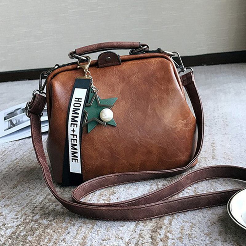 Kvinder Kunstlæder Vintage Crossbody Taske Med Stor Kapacitet Cabriolet Strop Retro Håndtaske