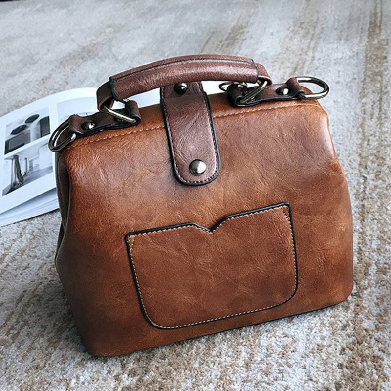 Kvinder Kunstlæder Vintage Crossbody Taske Med Stor Kapacitet Cabriolet Strop Retro Håndtaske