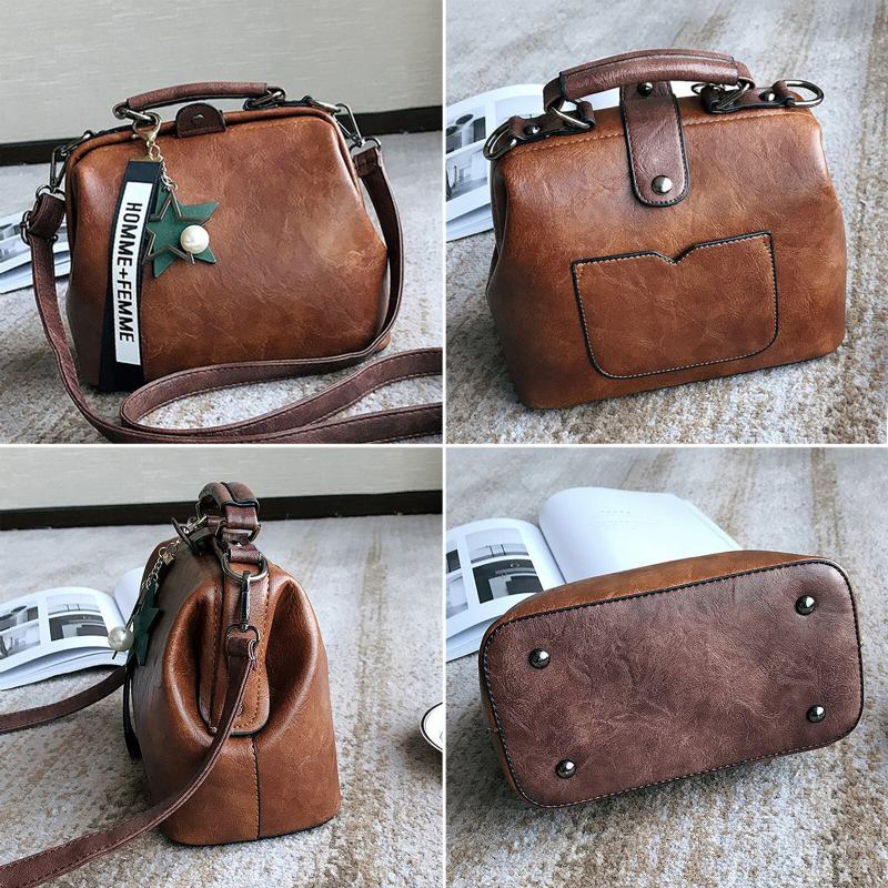 Kvinder Kunstlæder Vintage Crossbody Taske Med Stor Kapacitet Cabriolet Strop Retro Håndtaske