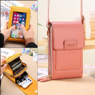 Kvinder Multi-slots Flap Magnetisk Knapsøm Detalje Crossbody-taske Multi-lommer Touch-skærm På Bagsiden 7 Tommer Telefontaske