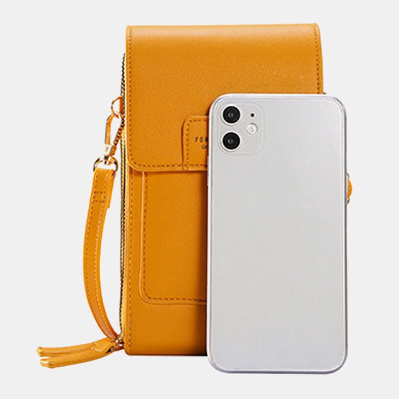 Kvinder Multi-slots Flap Magnetisk Knapsøm Detalje Crossbody-taske Multi-lommer Touch-skærm På Bagsiden 7 Tommer Telefontaske