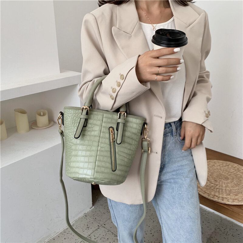 Kvinder Pu Læder Alligator Mønster Syning Casual Fashion Håndtaske Crossbody Taske