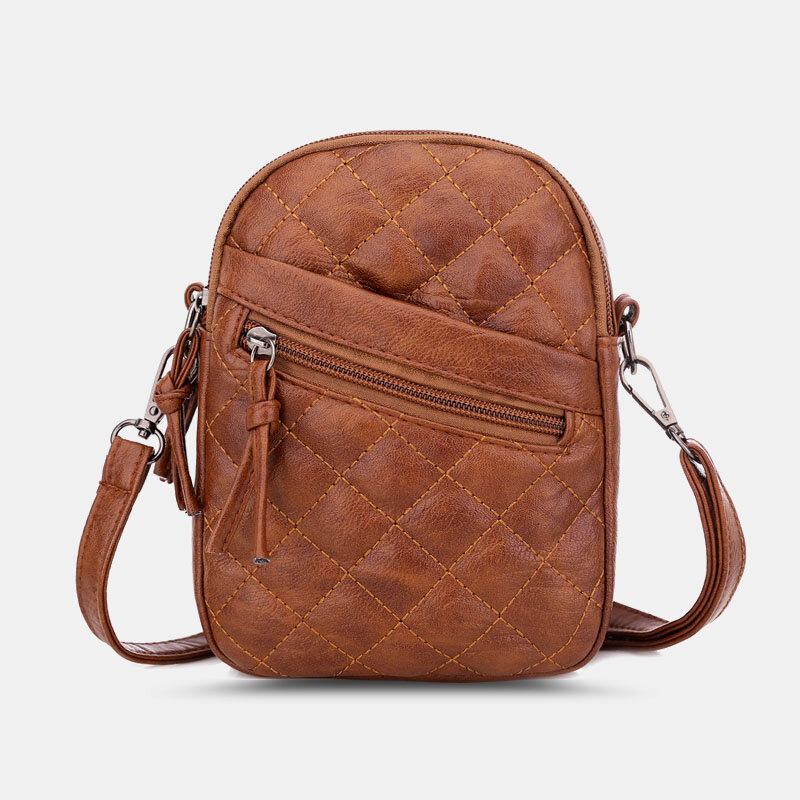 Kvinder Pu Læder Argyle Mønster Øretelefon Hul Casual 6.3 Tommer Telefontaske Crossbody Tasker Skuldertaske