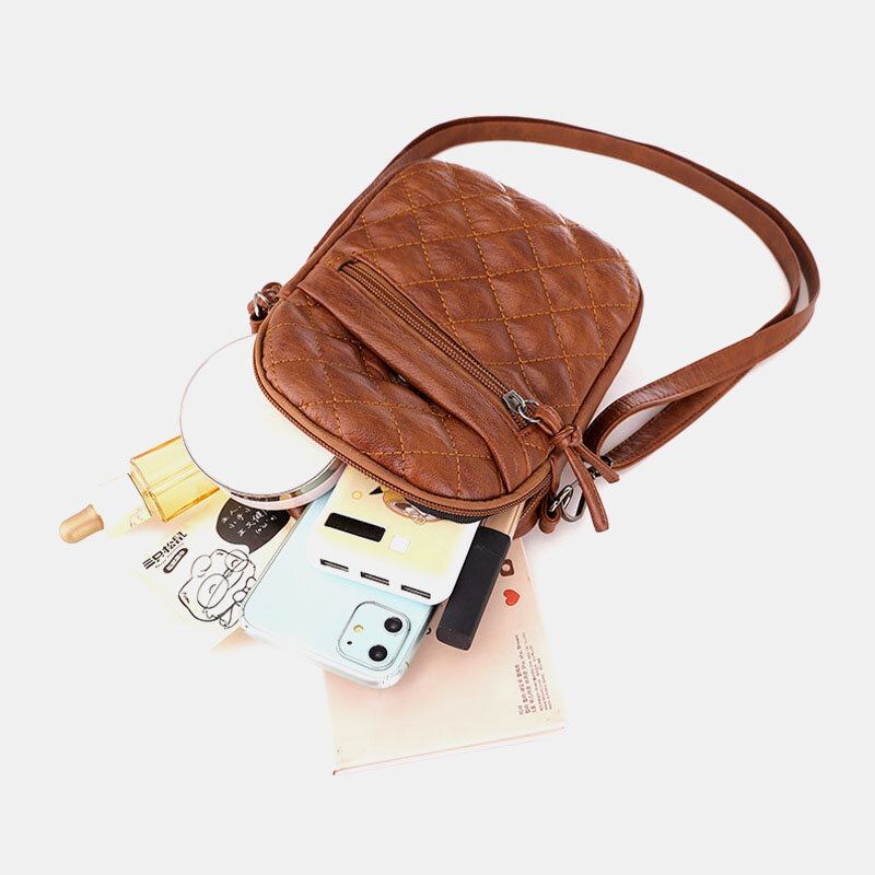 Kvinder Pu Læder Argyle Mønster Øretelefon Hul Casual 6.3 Tommer Telefontaske Crossbody Tasker Skuldertaske