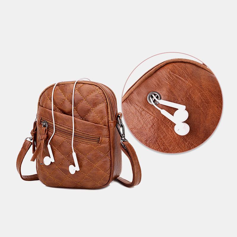 Kvinder Pu Læder Argyle Mønster Øretelefon Hul Casual 6.3 Tommer Telefontaske Crossbody Tasker Skuldertaske