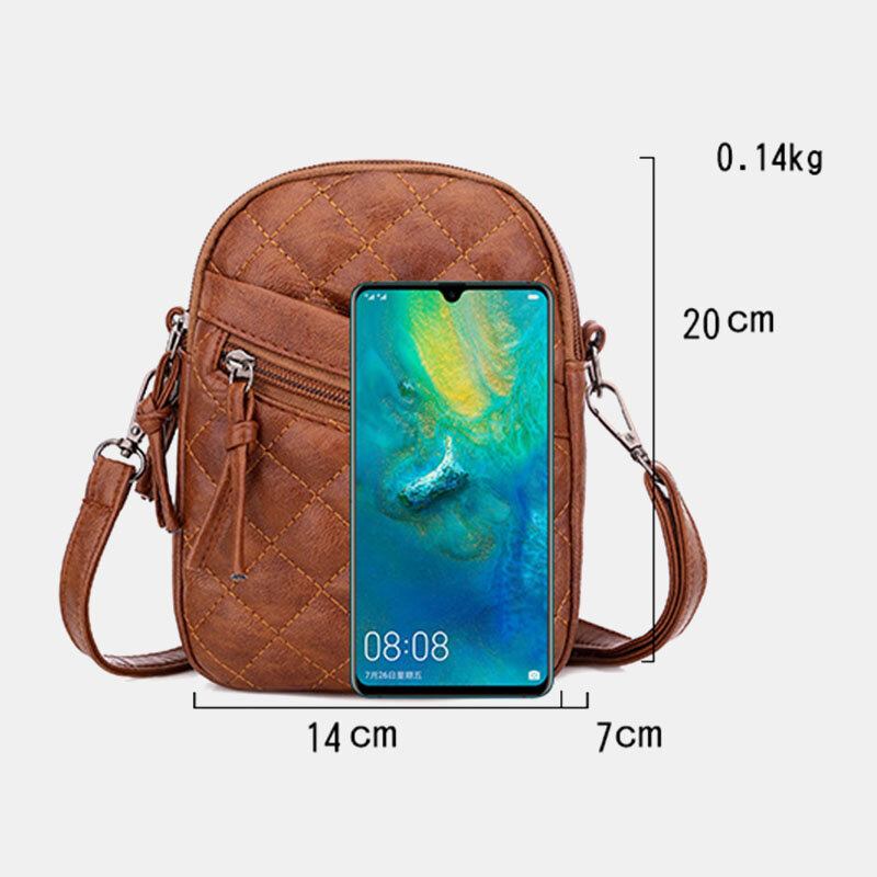 Kvinder Pu Læder Argyle Mønster Øretelefon Hul Casual 6.3 Tommer Telefontaske Crossbody Tasker Skuldertaske