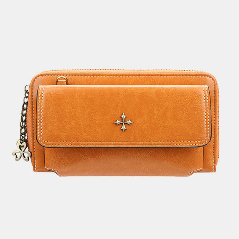 Kvinder Pu Læder Cross Flower Tassel Stor Kapacitet Multi-card Slot Telefontaske Crossbody Taske Skuldertaske