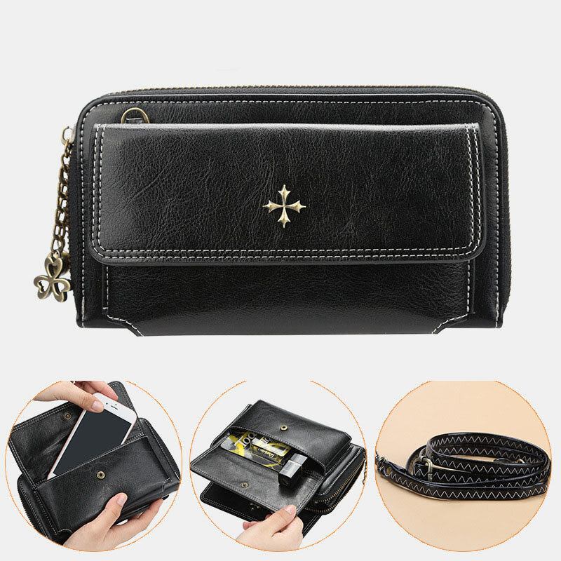 Kvinder Pu Læder Cross Flower Tassel Stor Kapacitet Multi-card Slot Telefontaske Crossbody Taske Skuldertaske