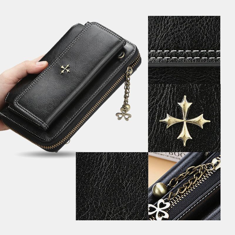 Kvinder Pu Læder Cross Flower Tassel Stor Kapacitet Multi-card Slot Telefontaske Crossbody Taske Skuldertaske