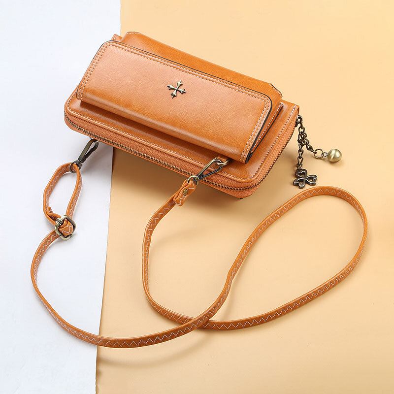 Kvinder Pu Læder Cross Flower Tassel Stor Kapacitet Multi-card Slot Telefontaske Crossbody Taske Skuldertaske