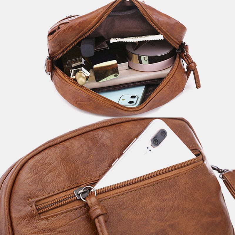 Kvinder Pu Læder Multi-pocket Retro Fashion 6.3 Tommer Telefontaske Blød Crossbody Tasker Skuldertaske