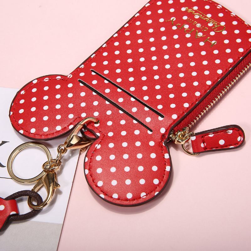 Kvinder Pu Læder Mus Form Polka Dot Mønster Multikort Slot Kortholder Møntpung Crossbody Tasker