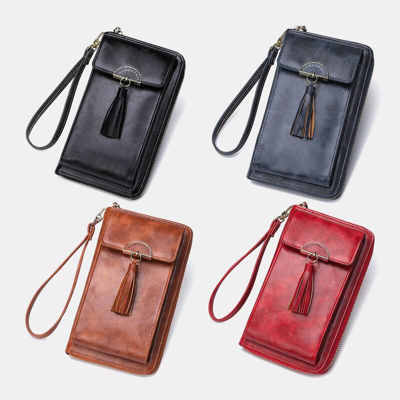 Kvinder Rfid Anti-tyveri Multifunktion Kvast Decor Crossbody Taske Multi-kort Slots Pung Clutch Taske Telefon Taske