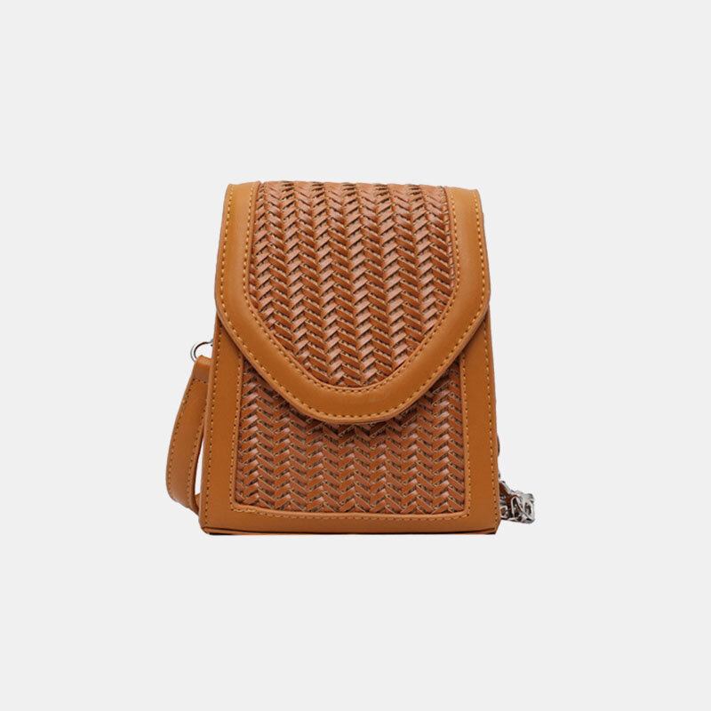 Kvinder Summer Flap Straw Chain Crossbody Taske Skuldertaske