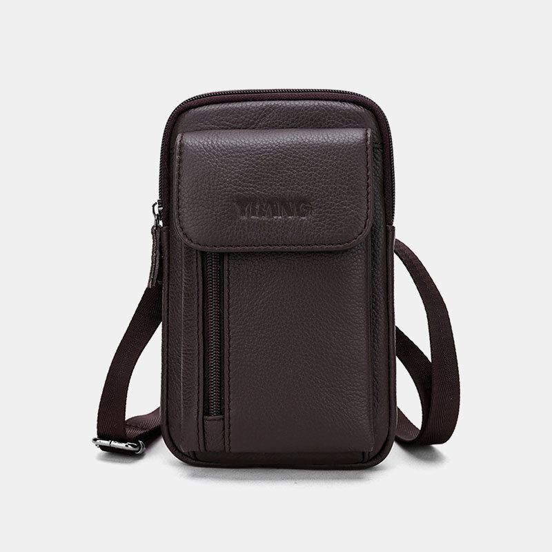 Mænd Ægte Læder 6.3 Tommer Telefonholder Bæltetaske Crossbody Taske