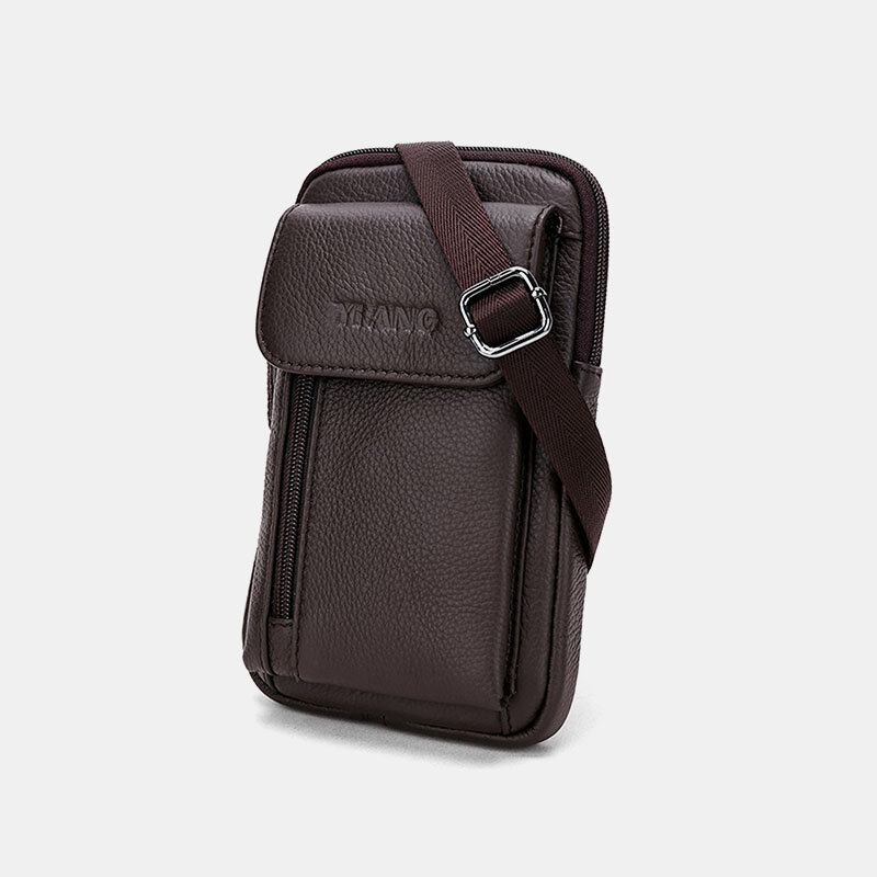 Mænd Ægte Læder 6.3 Tommer Telefonholder Bæltetaske Crossbody Taske