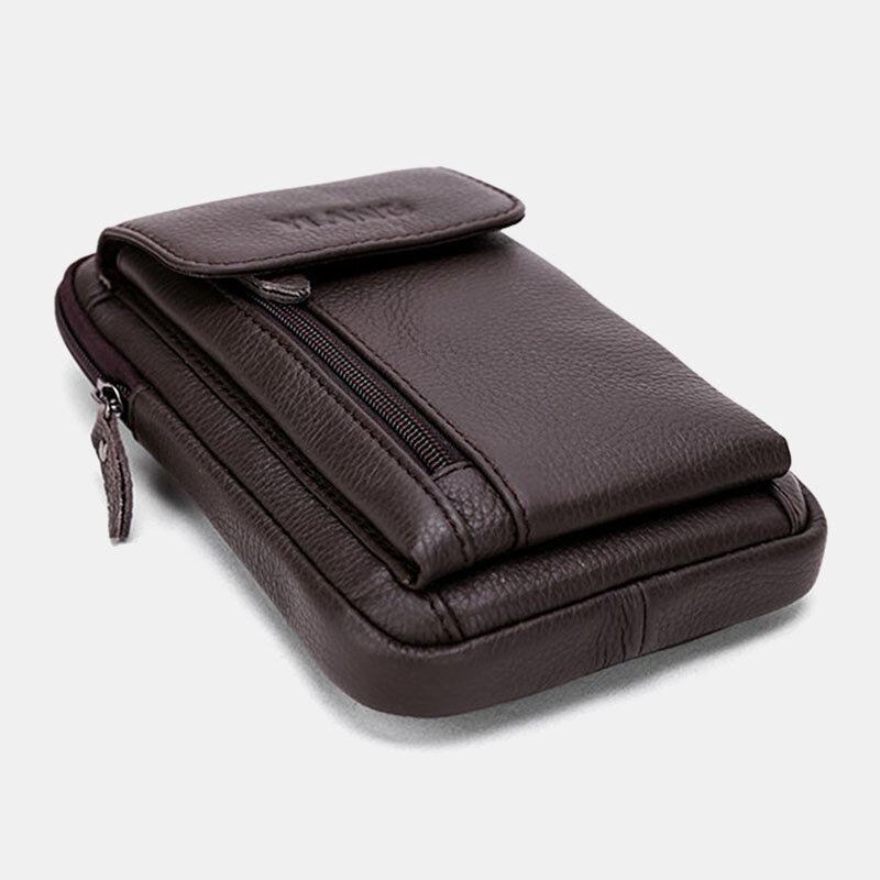 Mænd Ægte Læder 6.3 Tommer Telefonholder Bæltetaske Crossbody Taske