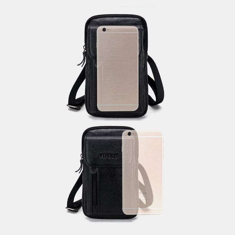 Mænd Ægte Læder 6.3 Tommer Telefonholder Bæltetaske Crossbody Taske