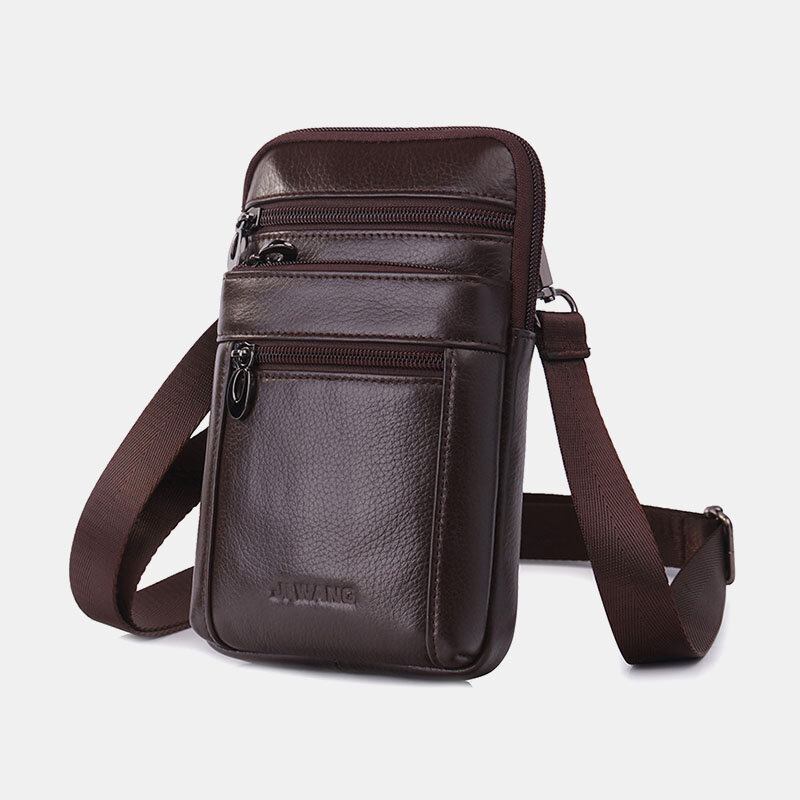 Mænd Ægte Læder 7 Tommer Telefontaske Taljetaske Bæltetaske Skuldertaske Crossbody Taske