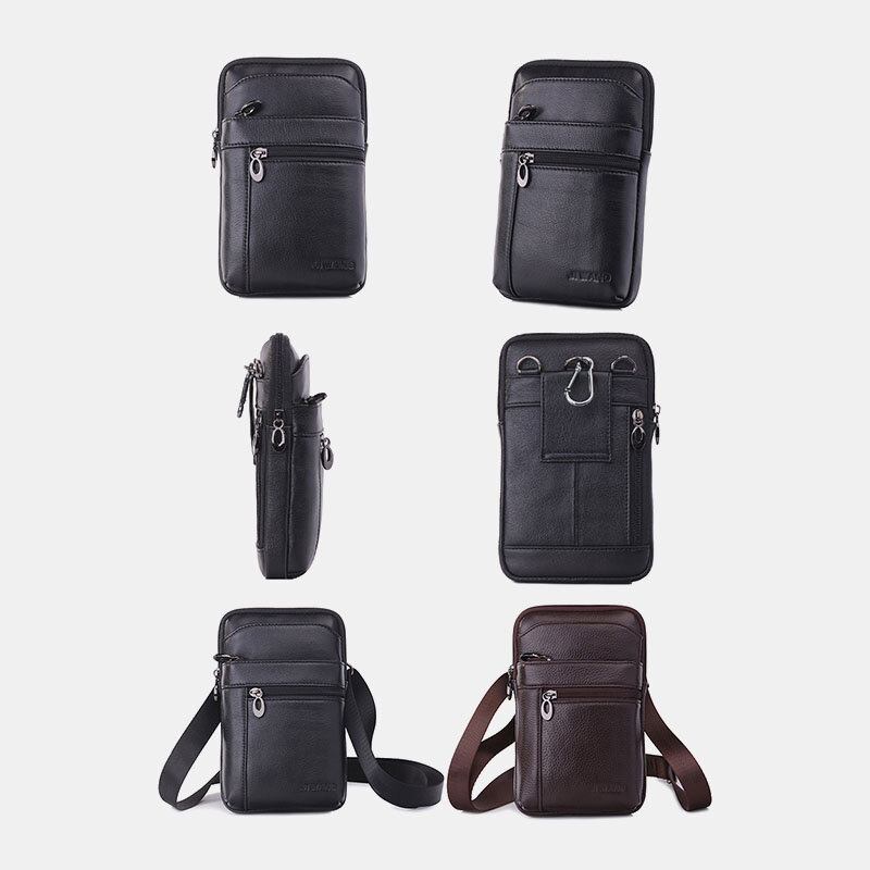 Mænd Ægte Læder 7 Tommer Telefontaske Taljetaske Bæltetaske Skuldertaske Crossbody Taske