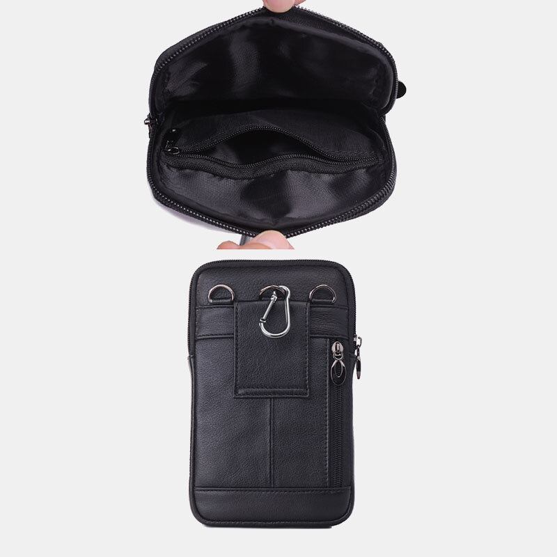 Mænd Ægte Læder 7 Tommer Telefontaske Taljetaske Bæltetaske Skuldertaske Crossbody Taske