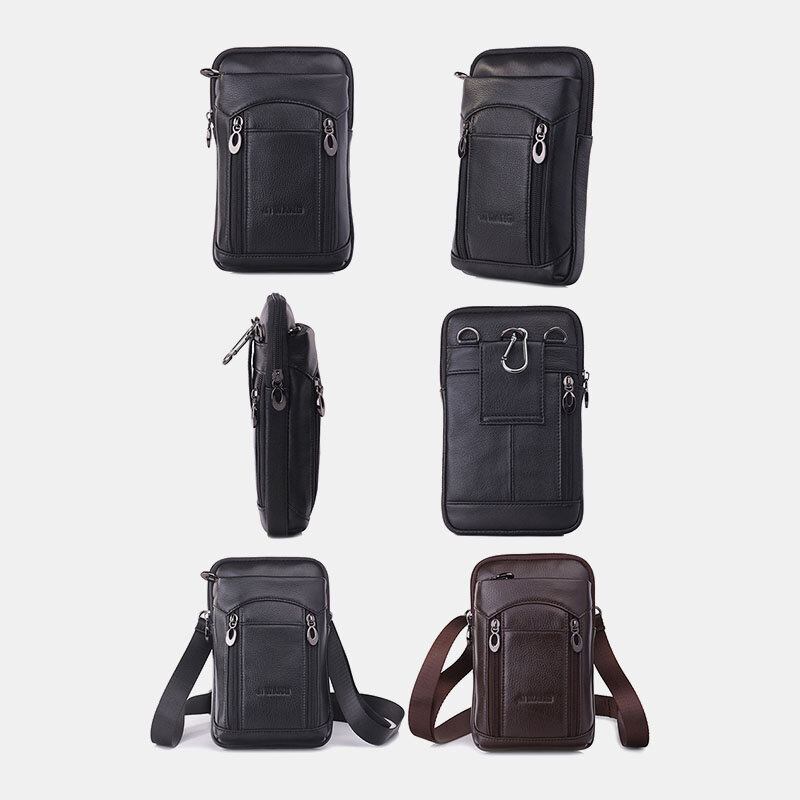 Mænd Ægte Læder 7 Tommer Telefontaske Taljetaske Bæltetaske Skuldertaske Crossbody Taske