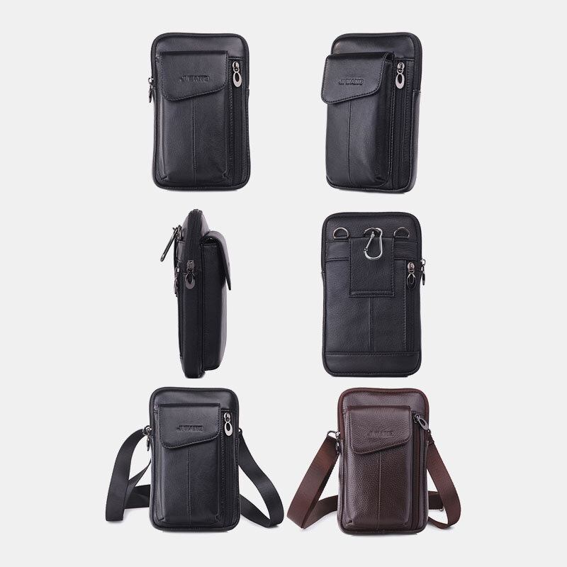 Mænd Ægte Læder 7 Tommer Telefontaske Taljetaske Bæltetaske Skuldertaske Crossbody Taske