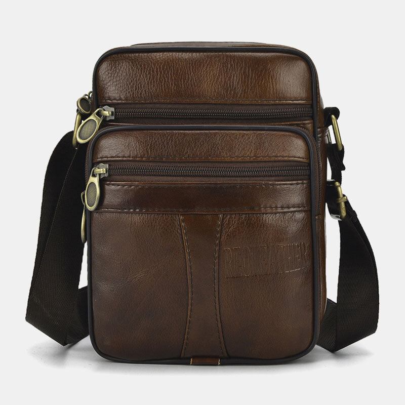 Mænd Ægte Læder Business Casual Ensfarvet Læder Skuldertaske Crossbody Taske