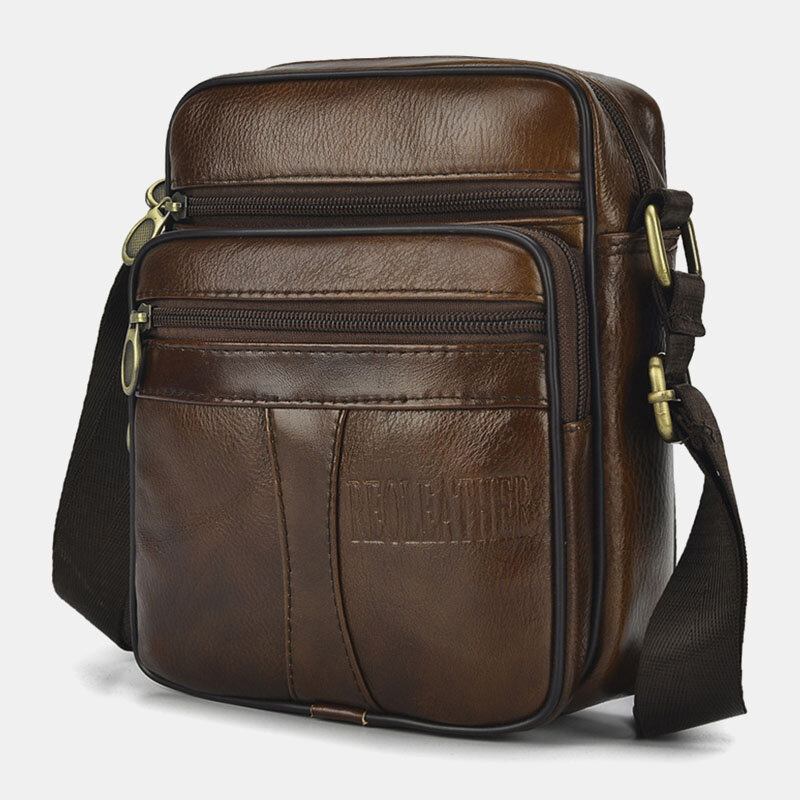 Mænd Ægte Læder Business Casual Ensfarvet Læder Skuldertaske Crossbody Taske