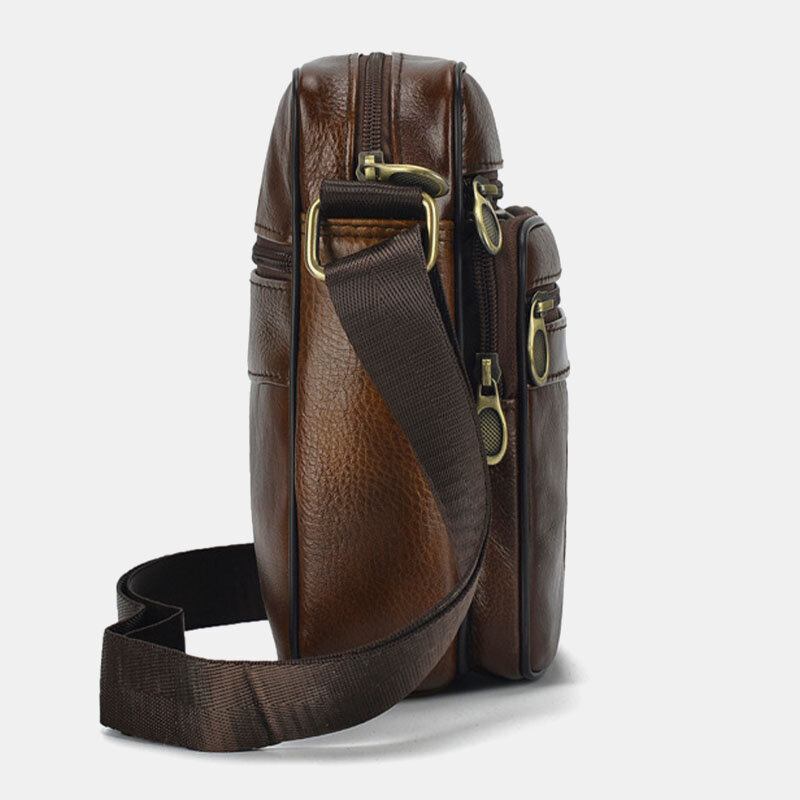 Mænd Ægte Læder Business Casual Ensfarvet Læder Skuldertaske Crossbody Taske