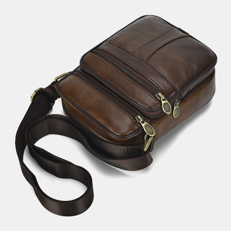 Mænd Ægte Læder Business Casual Ensfarvet Læder Skuldertaske Crossbody Taske