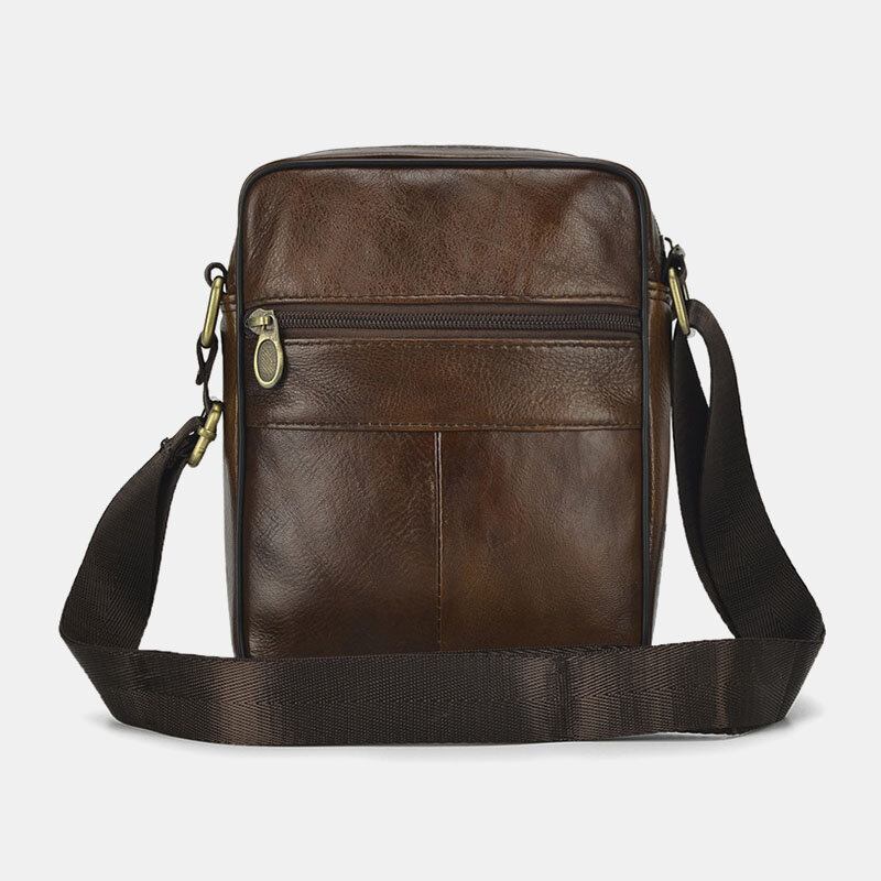 Mænd Ægte Læder Business Casual Ensfarvet Læder Skuldertaske Crossbody Taske