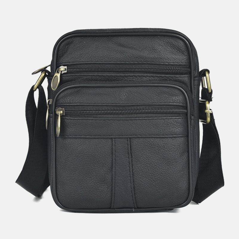 Mænd Ægte Læder Business Casual Ensfarvet Læder Skuldertaske Crossbody Taske