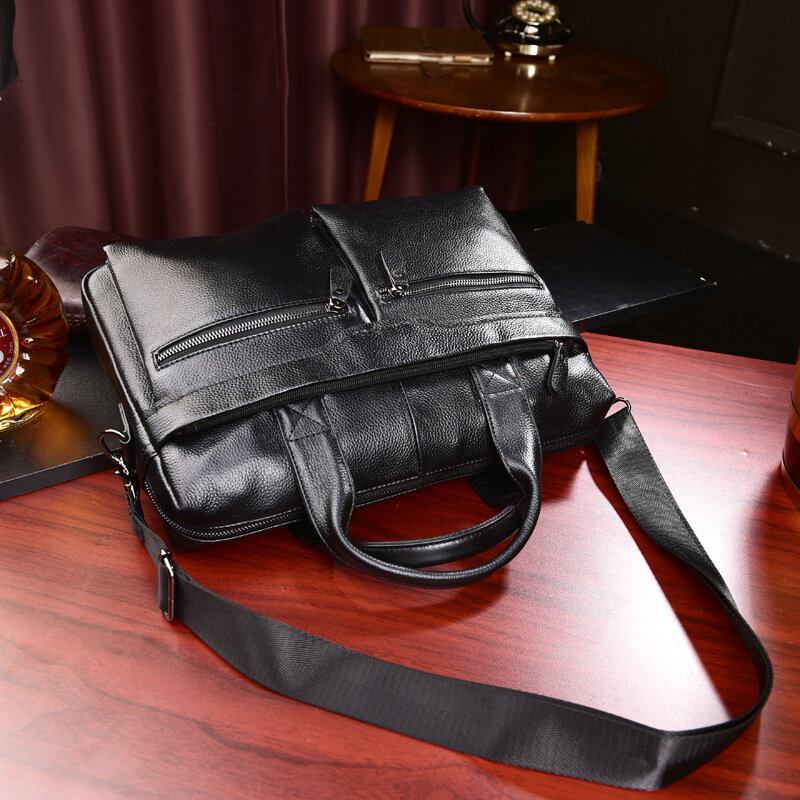 Mænd Ægte Læder Business Multi-bære 14 Tommer Bærbar Taske Briefcase Crossbody Taske Skuldertaske