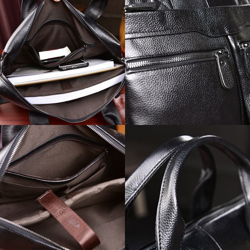 Mænd Ægte Læder Business Multi-bære 14 Tommer Bærbar Taske Briefcase Crossbody Taske Skuldertaske