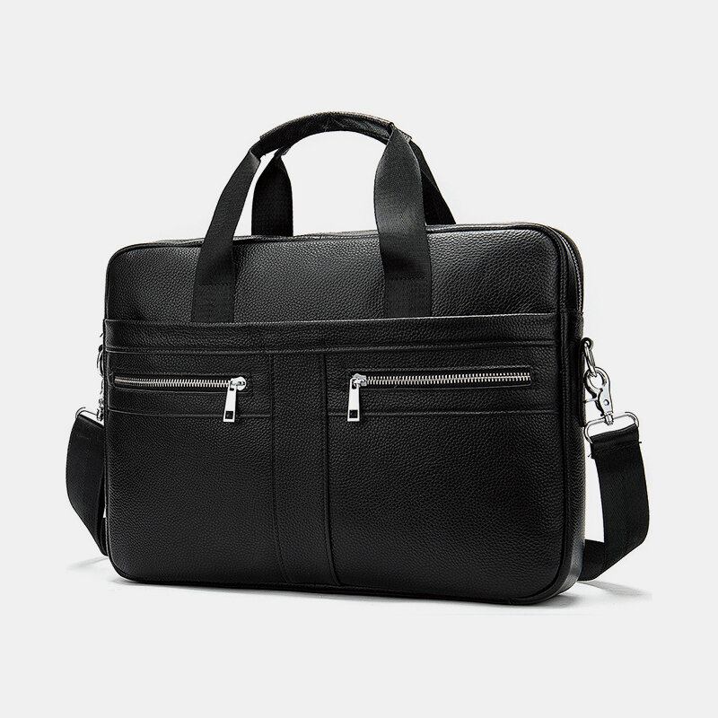 Mænd Ægte Læder Multi-lomme 14 Tommer Bærbar Taske Dokumentmappe Business Håndtaske Crossbody Taske