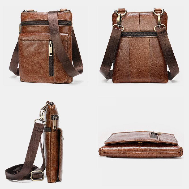 Mænd Ægte Læder Multi-lomme Casual Business 6.3 Tommer Telefontaske Crossbody Tasker Første Lag Okselæder Skuldertaske