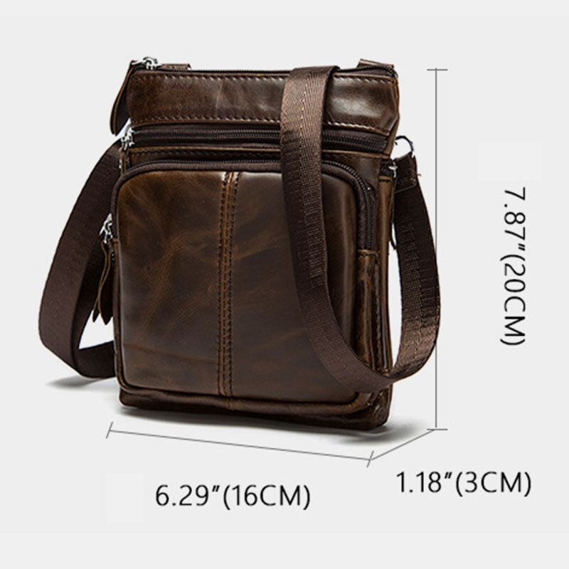 Mænd Ægte Læder Multi-lomme Casual Business 6.3 Tommer Telefontaske Crossbody Tasker Første Lag Okselæder Skuldertaske