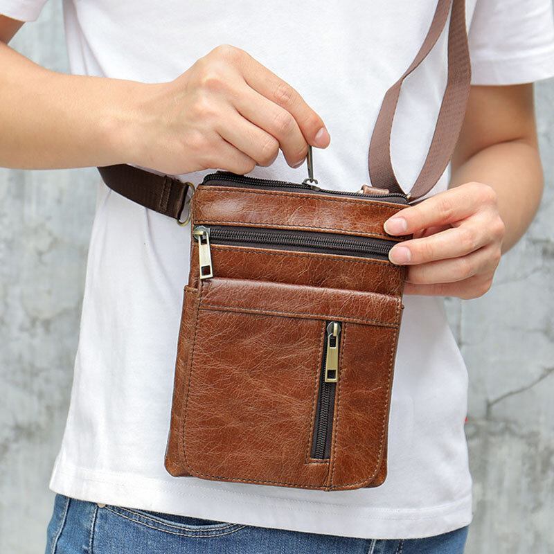 Mænd Ægte Læder Multi-lomme Casual Business 6.3 Tommer Telefontaske Crossbody Tasker Første Lag Okselæder Skuldertaske