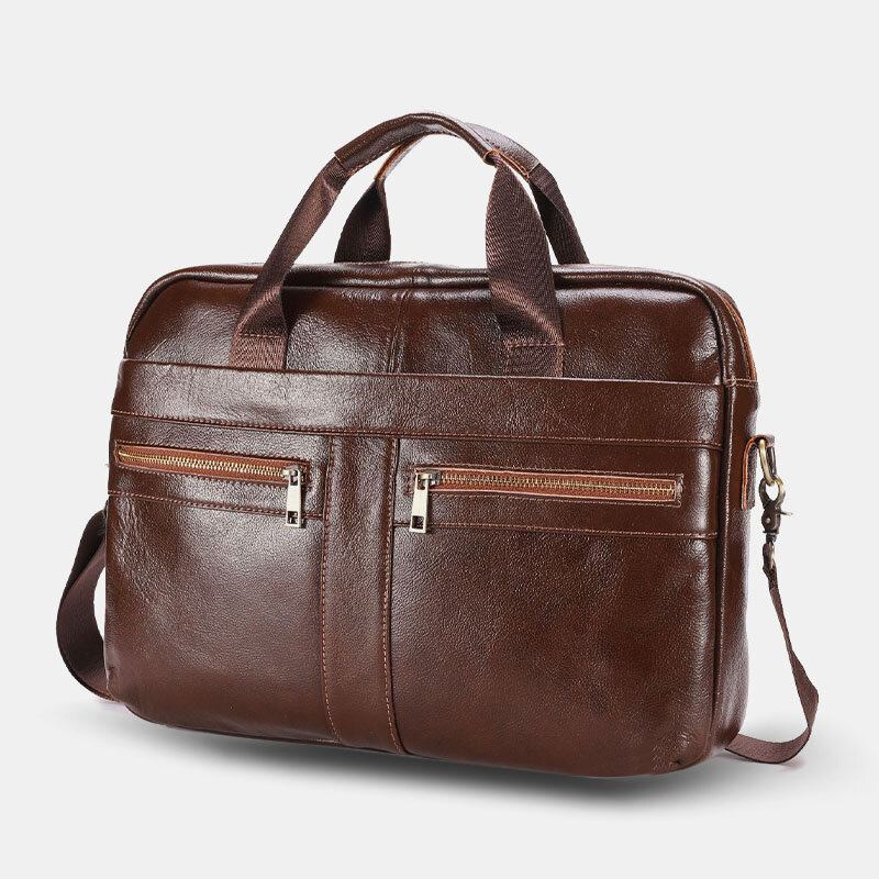 Mænd Ægte Læder Multi-lomme Vintage 14 Tommer Bærbar Taske Messenger Taske Crossbody Tasker Skuldertaske Briefcase