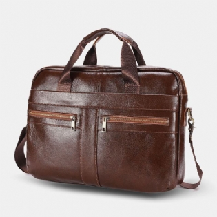 Mænd Ægte Læder Multi-lomme Vintage 14 Tommer Bærbar Taske Messenger Taske Crossbody Tasker Skuldertaske Briefcase