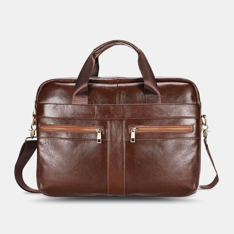 Mænd Ægte Læder Multi-lomme Vintage 14 Tommer Bærbar Taske Messenger Taske Crossbody Tasker Skuldertaske Briefcase