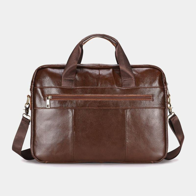 Mænd Ægte Læder Multi-lomme Vintage 14 Tommer Bærbar Taske Messenger Taske Crossbody Tasker Skuldertaske Briefcase